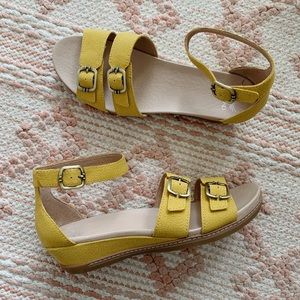 Yellow Dansko Astrid Textured Nubuck Velcro Buckle Wedge Heeled Sandals 41